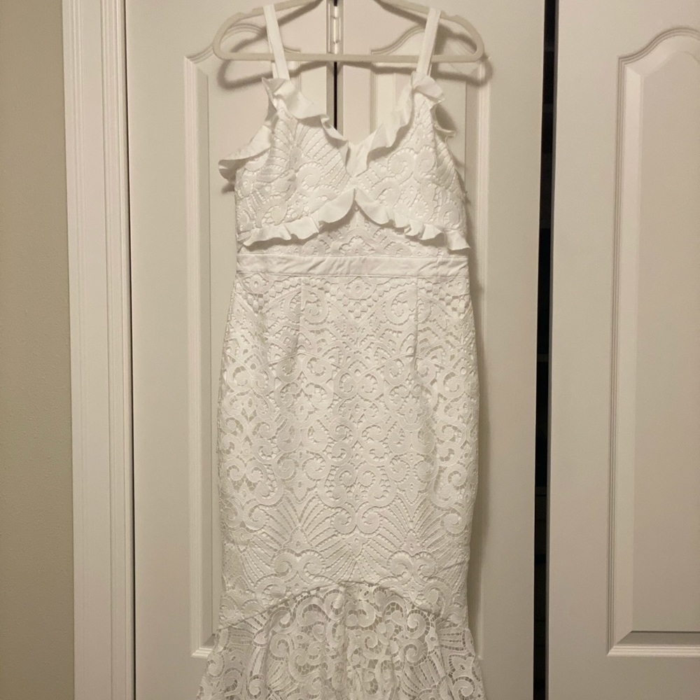 white ruffle fitted dress